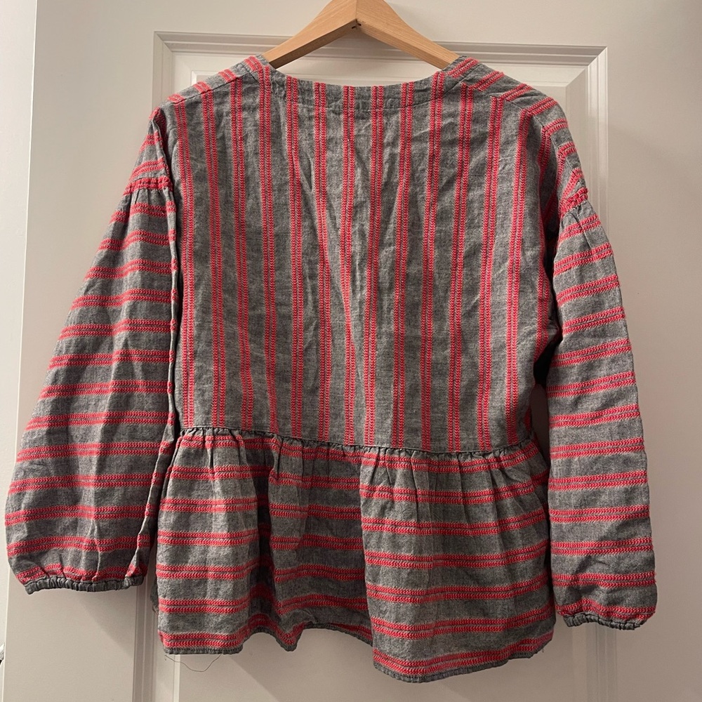 Madewell Gray and Pink Striped Peplum Pullover Blouse - Picture 2 of 4